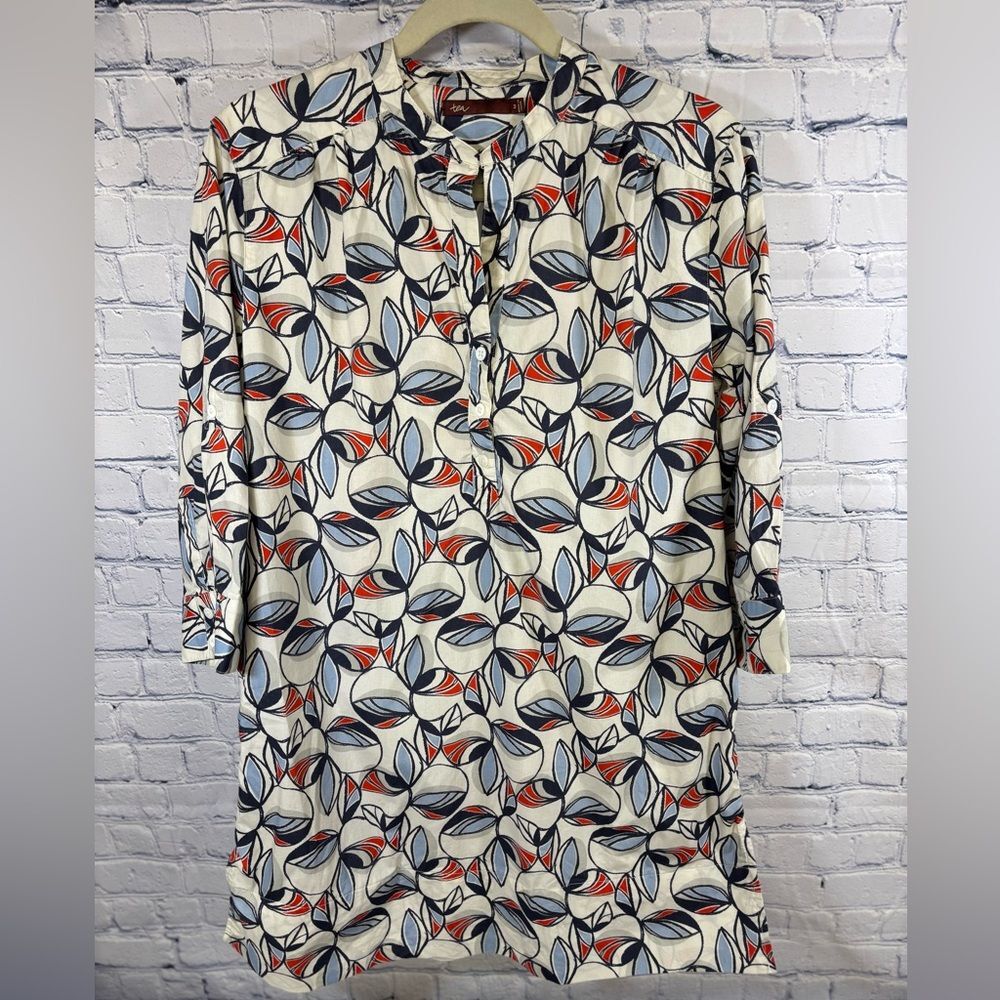 Tea Collection Abstract Leaf Pattern Cotton Whimsical Cute Preppy Mini Dress M